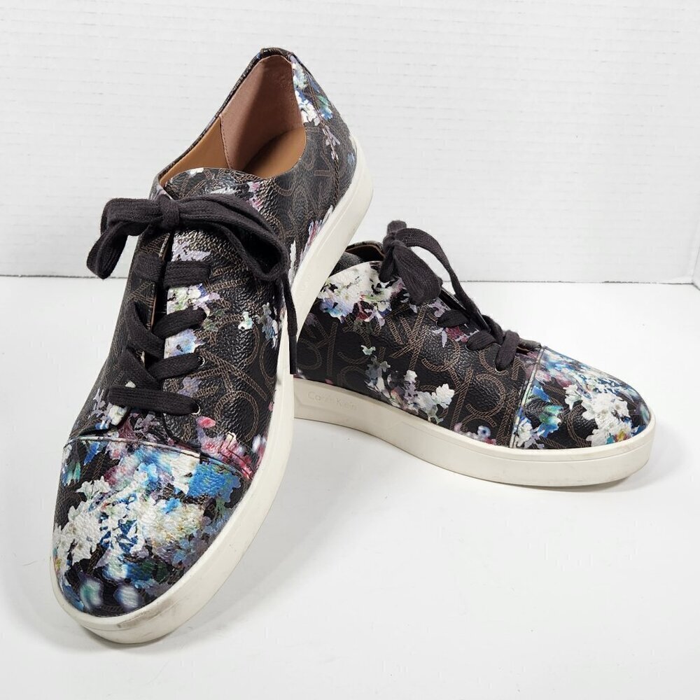 Calvin Klein Imilia Brown Floral Print Sneakers Shoes Size US 8